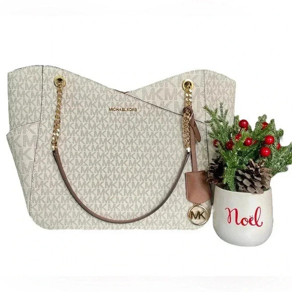 🔥 Michael‎ Kors Women Jet Set Travel Cross Chain Shoulder Tote Bag in Vanilla - Picture 1 of 11